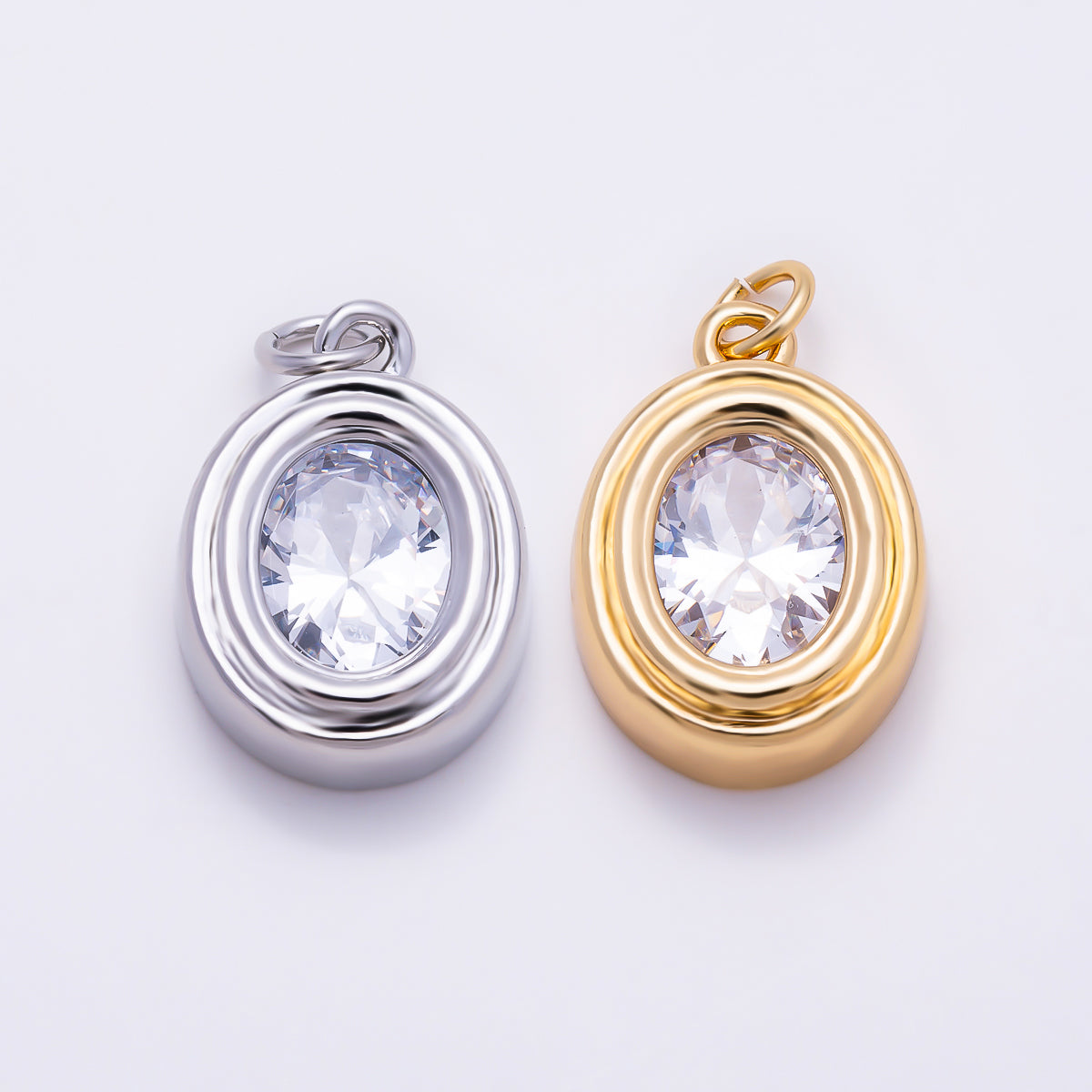 16K Gold Filled 19mm Clear CZ Oval Geometric Bezel Charm | Charms-01916 - Charms-01917