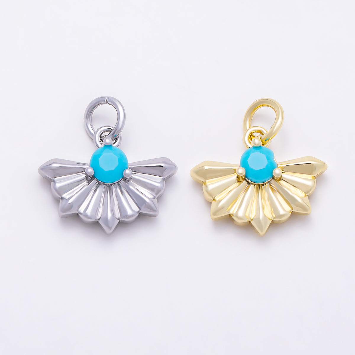 16K Gold Filled 14mm Turquoise CZ Fan Shaped Sunburst Charm in Gold & Silver | Charms-01867 - Charms-01868