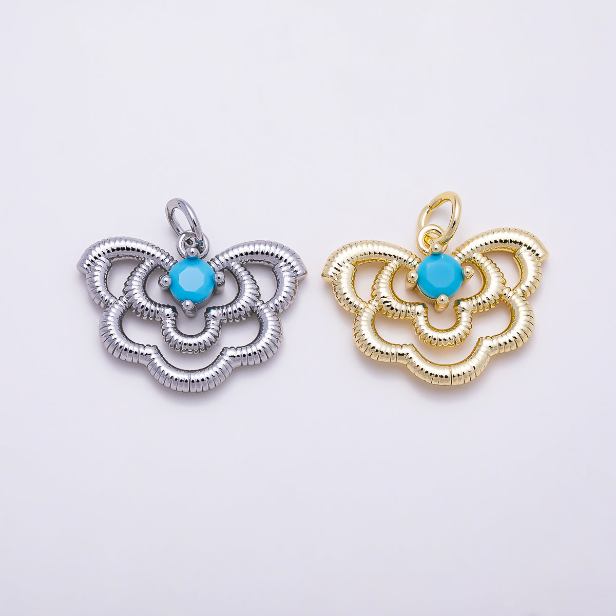 16K Gold Filled 20mm Turquoise Solitaire CZ Textured Butterfly Mariposa Animal Charm | Charms-01851 - Charms-01852