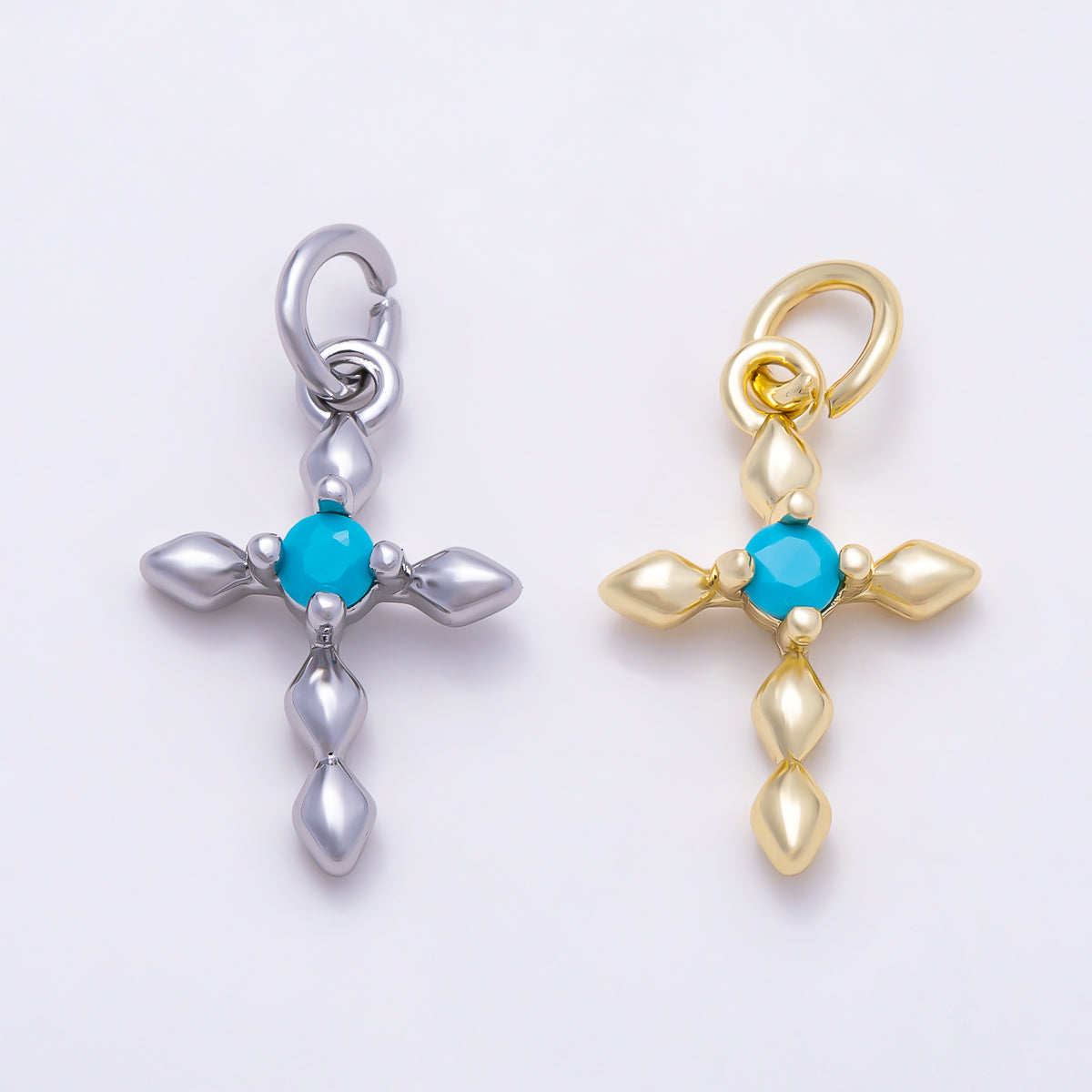 16K Gold Filled 16mm Turquoise Chubby Religious Cross Charm in Gold & Silver | Charms-02052 Charms-02053
