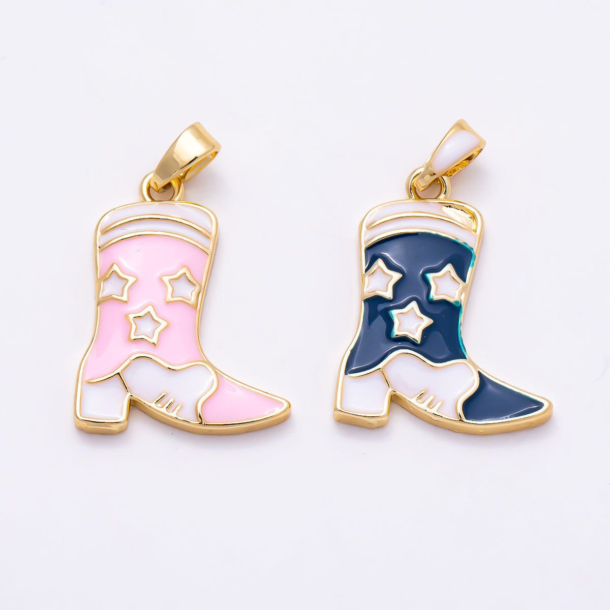 16K Gold Filled 19mm Pink and Navy Western Cowboy Boot Enamel Pendant | Charms-01885 - Charms-01886