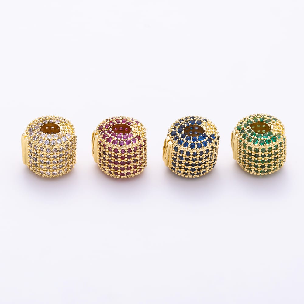 16K Gold Filled 10mm Micro Paved CZ Multi Color Barrel Spacer Bead | Beads-00621 - Beads-00624
