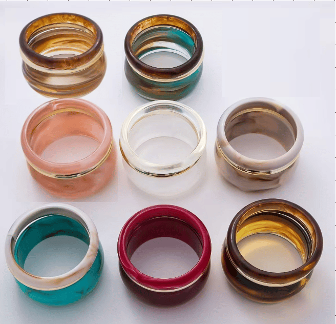 Multicolor Marble Resin Chunky Stacked Triple Bangle Set Bracelet | WA-00646 ~ WA-00649
