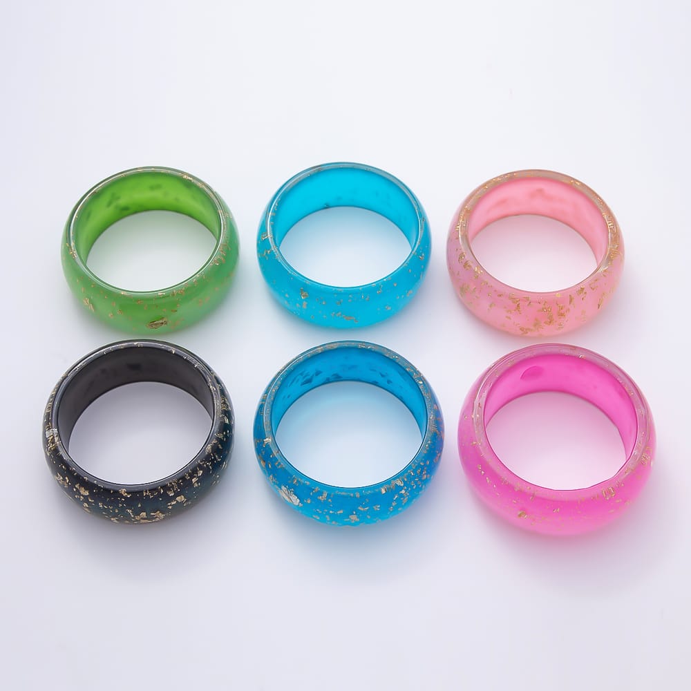 Pink, Green, Black Marble Resin Acrylic with Gold Flake Wide Bangle Bracelet | WA-02266