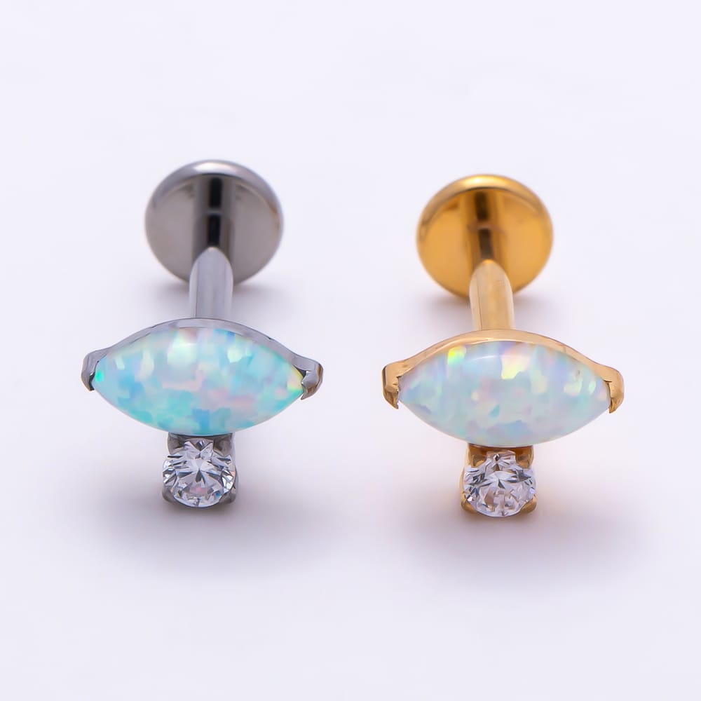 Titanium 5mm White Opal Marquise CZ Cartilage Piercing Flat Back Stud in Gold & Silver | BJ-00271 BJ-00272