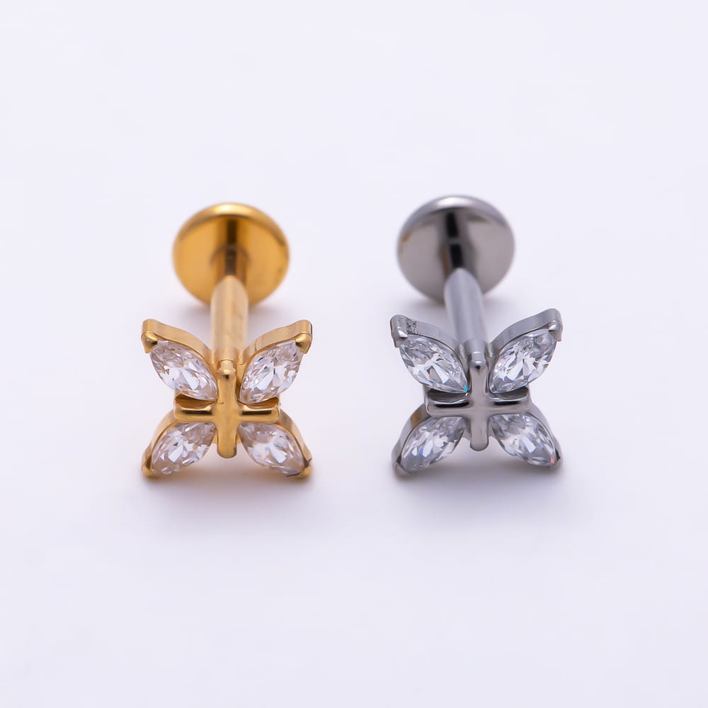 Titanium 5mm Marquise CZ Celestial Star Cartilage Piercing Flat Back Stud in Gold & Silver | BJ-00261 BJ-00262