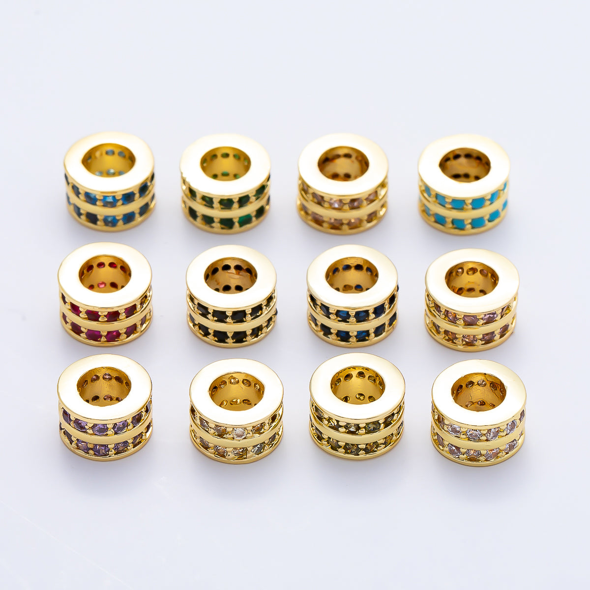16K Gold Filled 8.7mm Double Lined Micro Paved CZ Birthstone Rondelle Bead | Beads-00400 ~ Beads-00411
