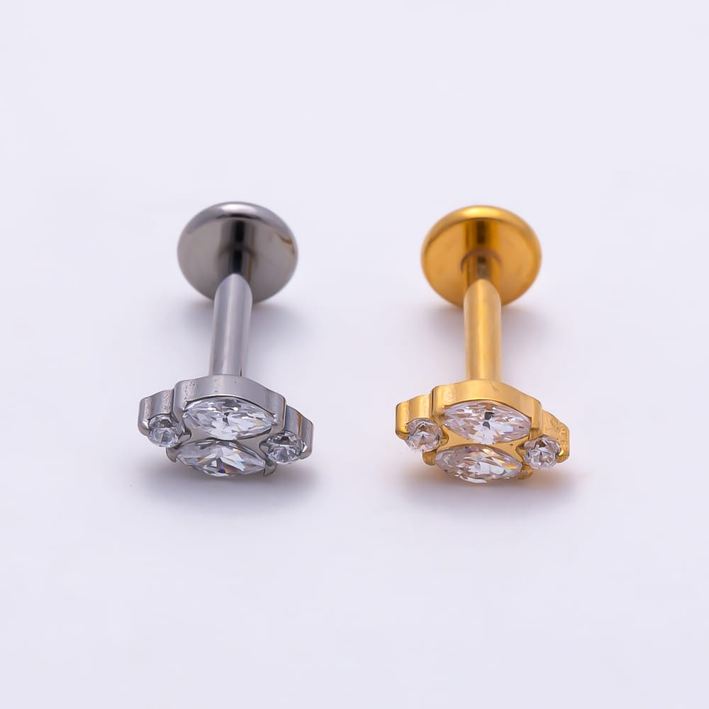 Titanium 5.5mm Marquise CZ Navette Cluster Cartilage Piercing Flat Back Stud in Gold & Silver | BJ-00267 BJ-00268
