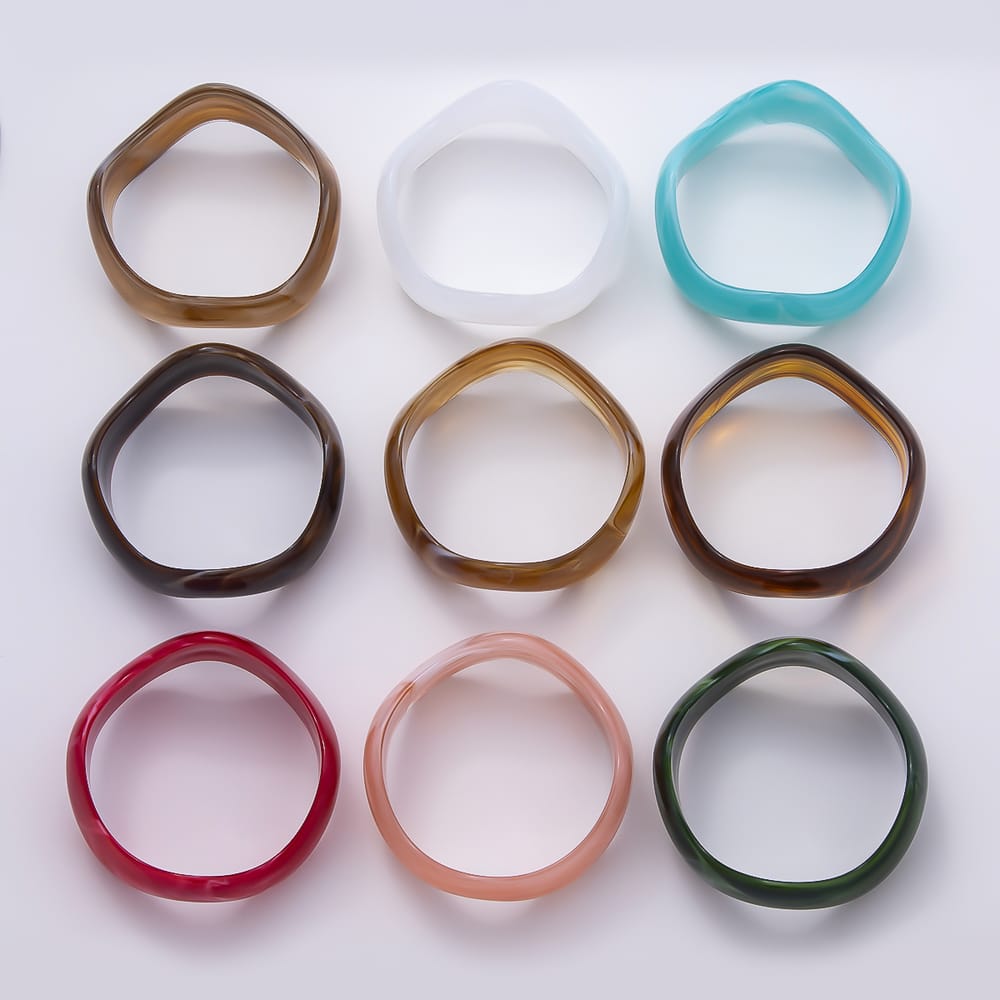 White, Black, Green, Pink, Red, Brown, Blue Marble Resin Acrylic Wave Wide Geometric Bangle Bracelet | WA-02144