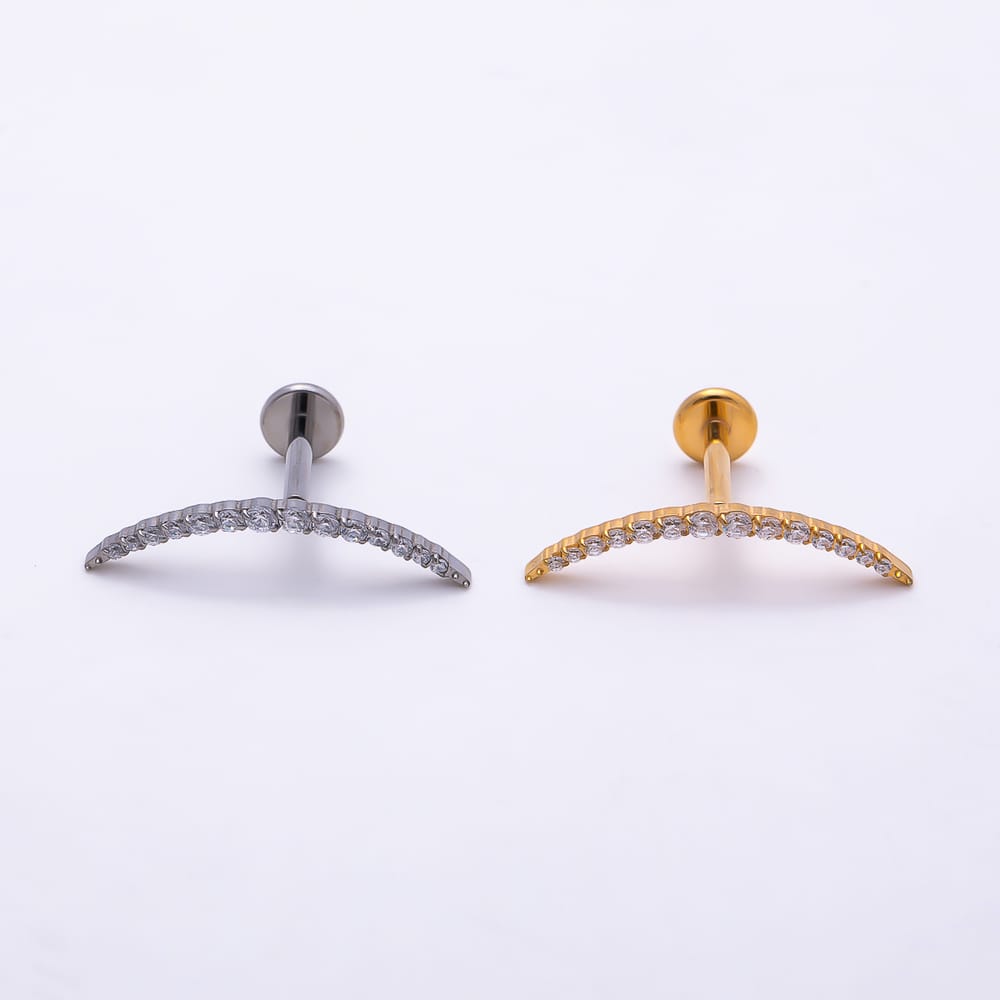 Titanium 3.5mm Micro Paved CZ Curved Cartilage Piercing Flat Back Stud in Gold & Silver | BJ-00265 BJ-00266