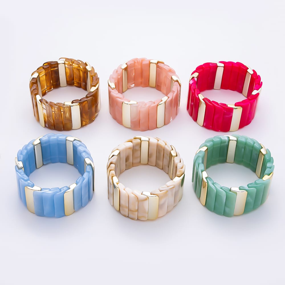 Colorful Chunky Resin Segment Stretch Bangle Bracelet | WA-01057 - WA-01063