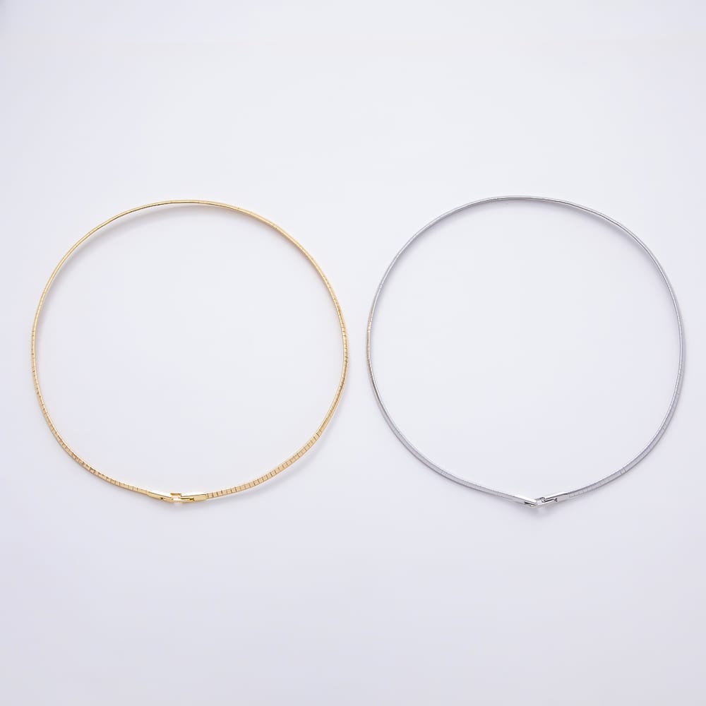 16K Gold Filled 4mm Minimalist Ribbed Lined Omega Chain 16 Inch Necklace in Gold & Silver | WA-01105 WA-01114