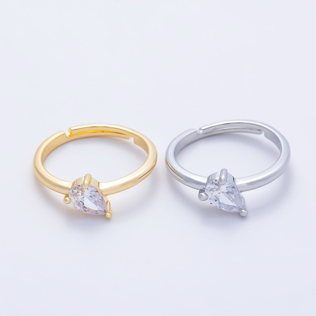 16K Gold Filled Clear Teardrop CZ Solitaire Ring in Gold & Silver | Rings-00165 Rings-00166