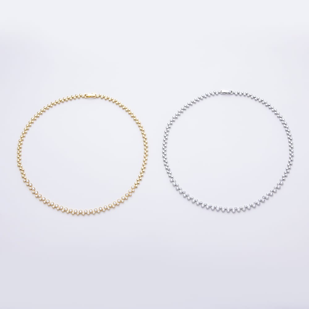 16K Gold Filled 5.5mm Clear CZ Round Panther Gemstone Chain 16 Inch Necklace in Gold & Silver | WA-01912 WA-01913
