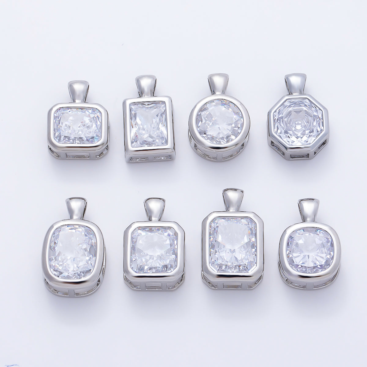 16K Gold Filled Clear CZ Baguette Round Hexagon Bezel Pendant in Gold & Silver | Charms-01081 ~ Charms-01096