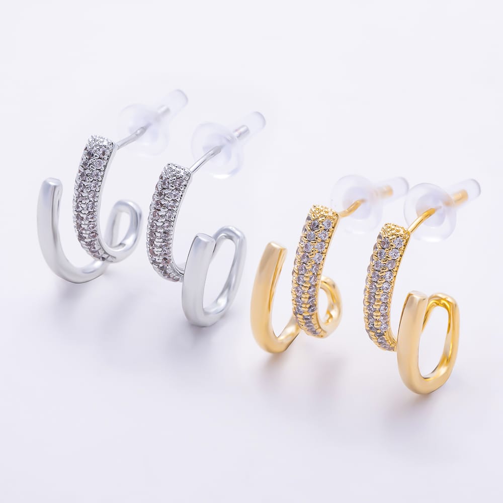 16K Gold Filled 18mm Micro Paved CZ Double Layered Spiral Hoop Earrings | Earrings-00981 - Earrings-00982