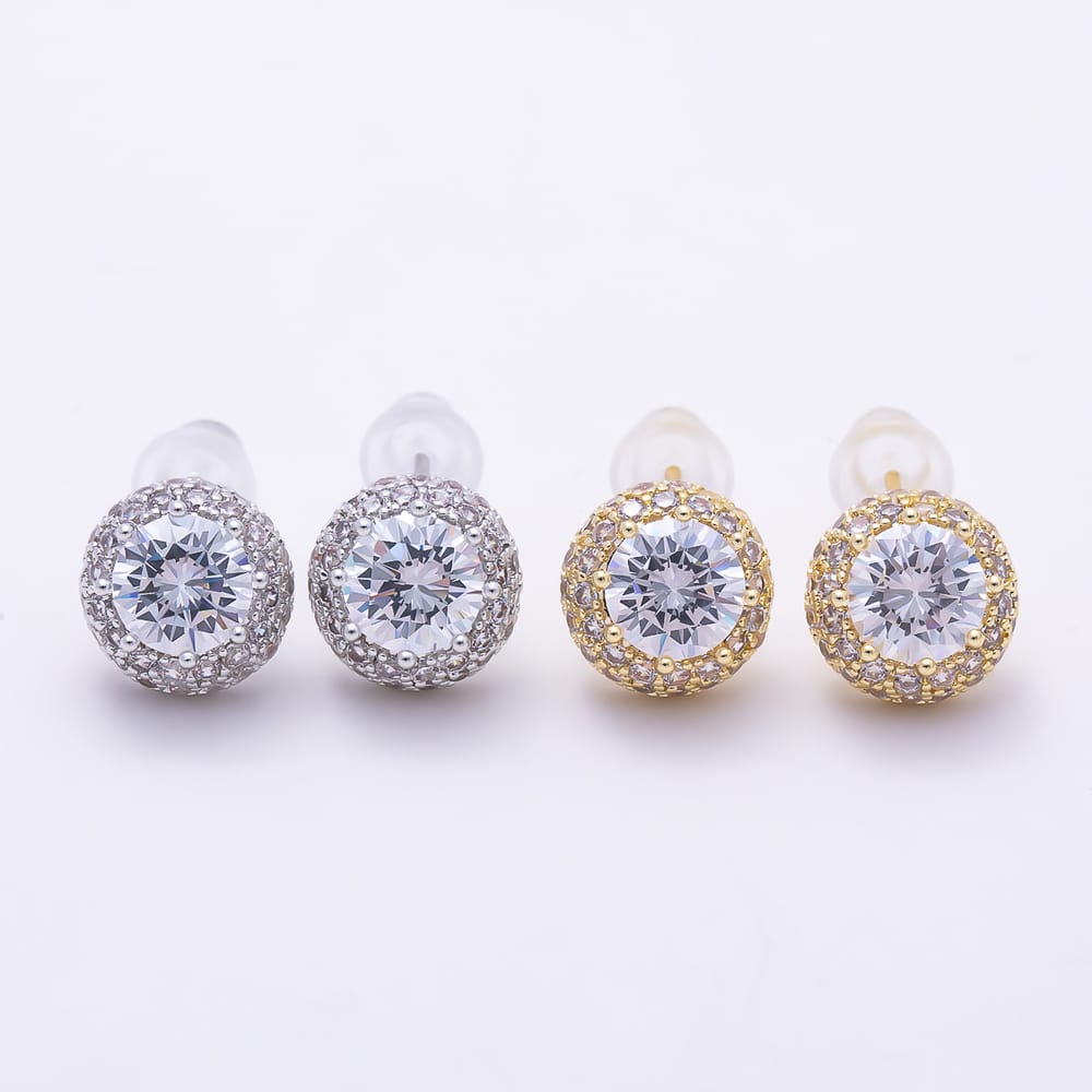 16K Gold Filled 16mm Clear Micro Paved CZ Round Solitaire Stud Earrings in Gold & Silver | Earrings-01013 Earrings-01014