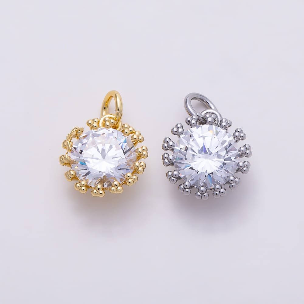 16K Gold Filled 12mm Clear CZ Round Dotted Beaded Mini Charm in Gold & Silver | Charms-02290 Charms-02291
