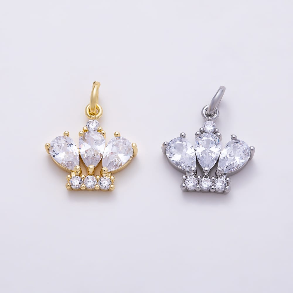 16K Gold Filled 14mm Triple Teardrop Micro Paved CZ Crown Charm in Gold & Silver | Charms-02288 Charms-02289