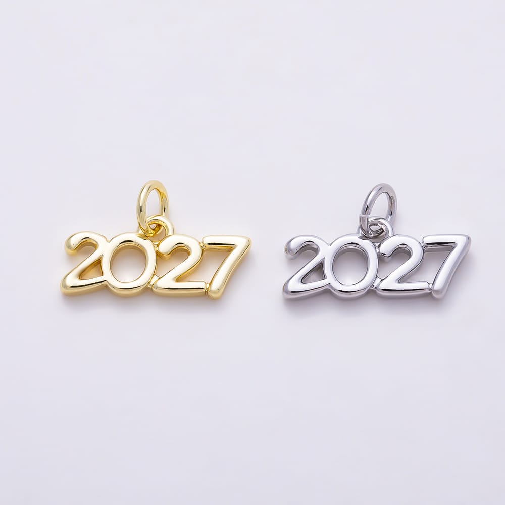 16K Gold Filled 7.5mm "2027" New Year Minimalist Number Script Charm in Gold & Silver | Charms-02300 Charms-02301