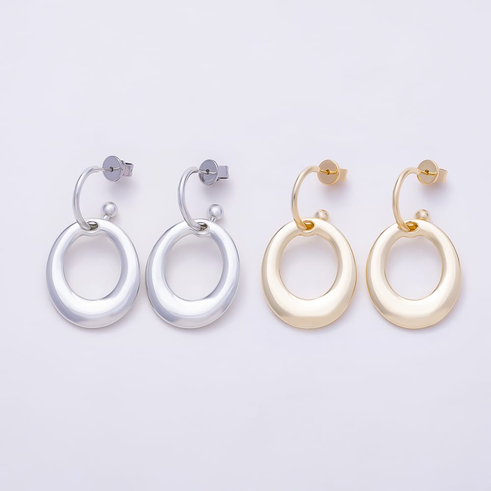 16K Gold Filled 40mm Minimalist Open Oval Drop C-Shaped Hoop Earrings in Gold & Silver | Earrings-01169 Earrings-01170