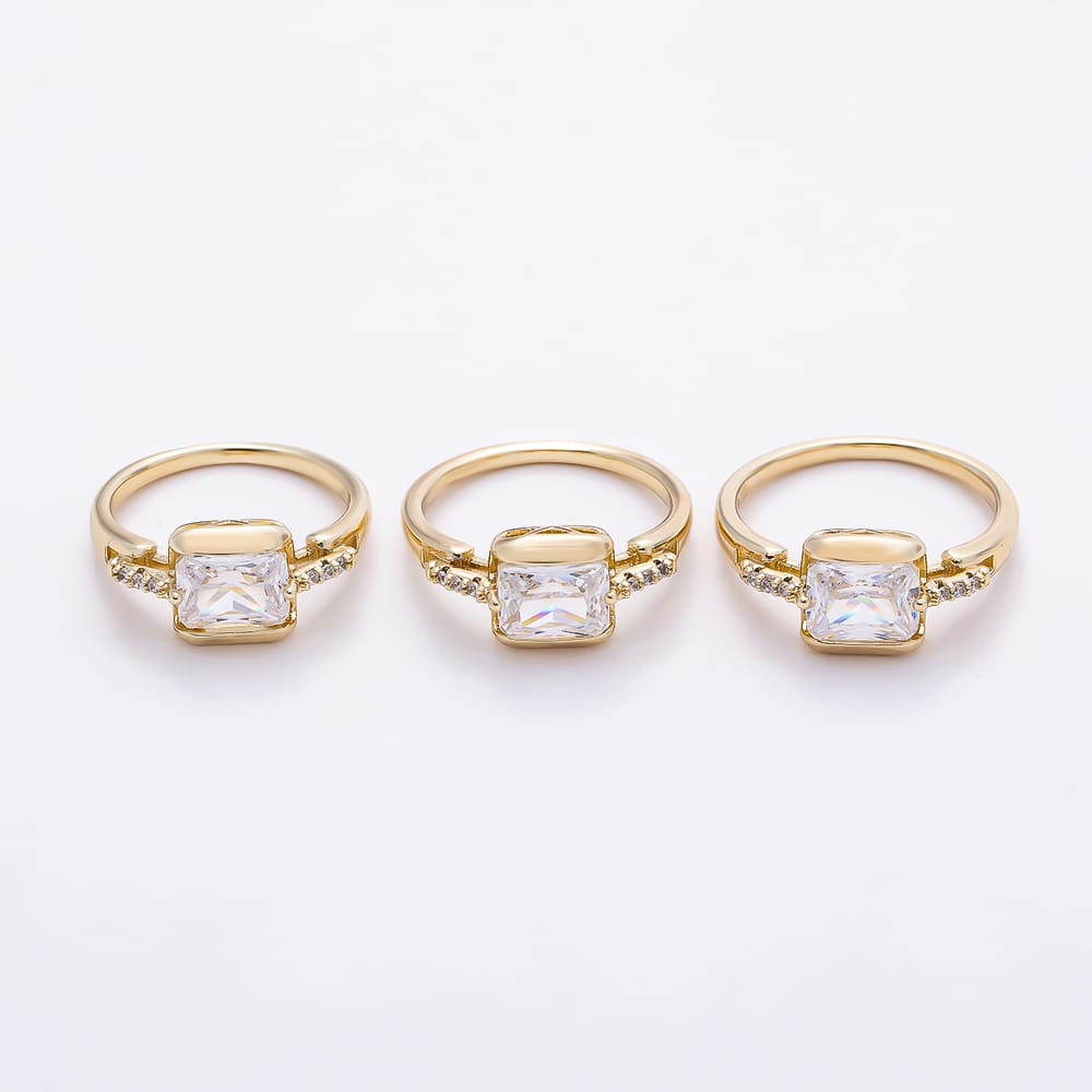 14K Gold Filled Baguette Micro Paved CZ Solitaire Stacking Ring | Rings-00436 ~ Rings-00438