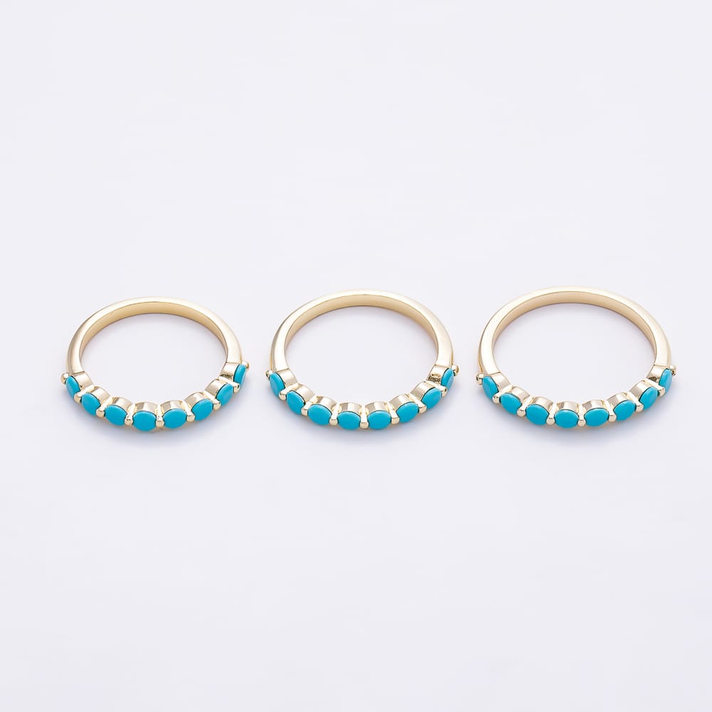 14K Gold Filled Blue Turquoise Gemstone Round Prong Lined Ring | Rings-00427 ~ Rings-00429