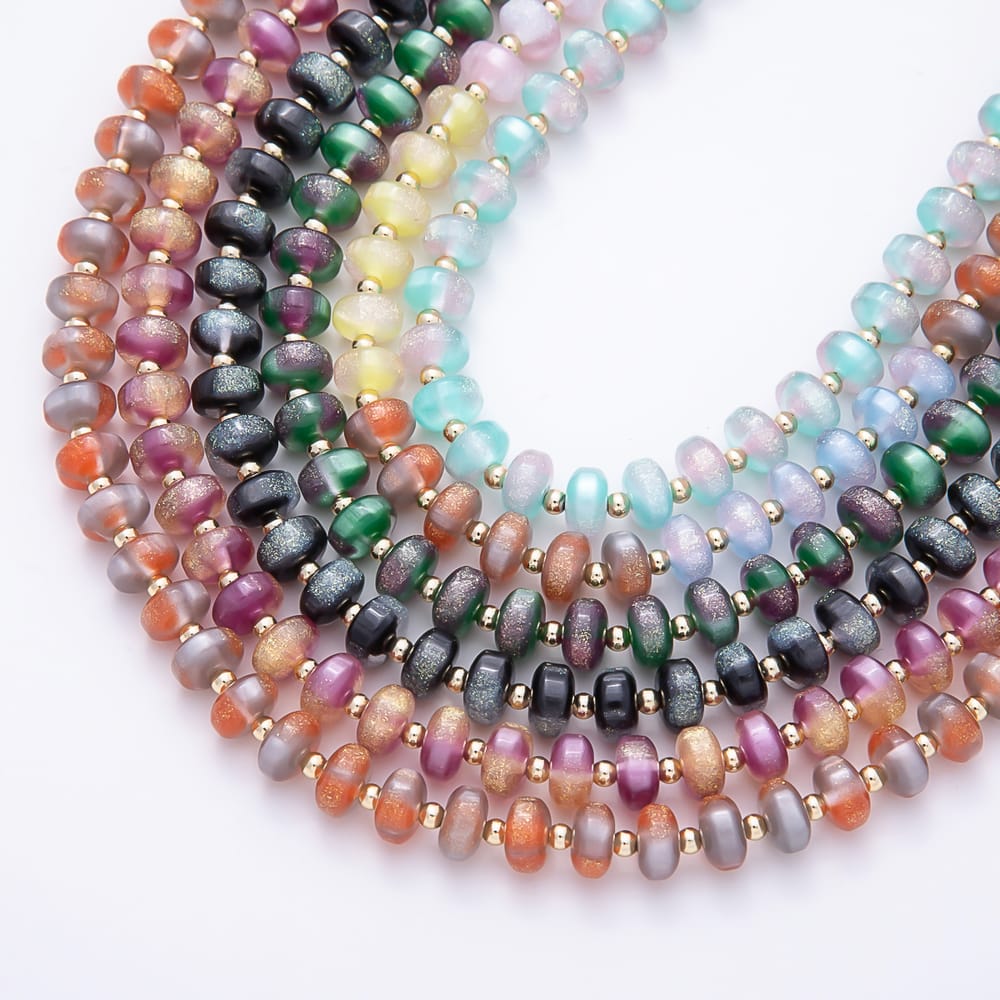 16K Gold Filled 8mm Glitter Resin Rondelle Bead Gemstone 21 Inch Necklace | WA-01110 ~ WA-01756