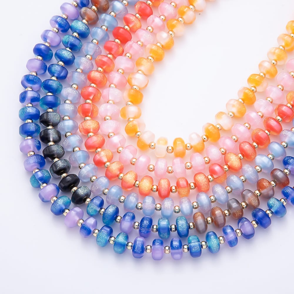 16K Gold Filled 8mm Glitter Resin Rondelle Bead Gemstone 21 Inch Necklace | WA-01110 ~ WA-01756