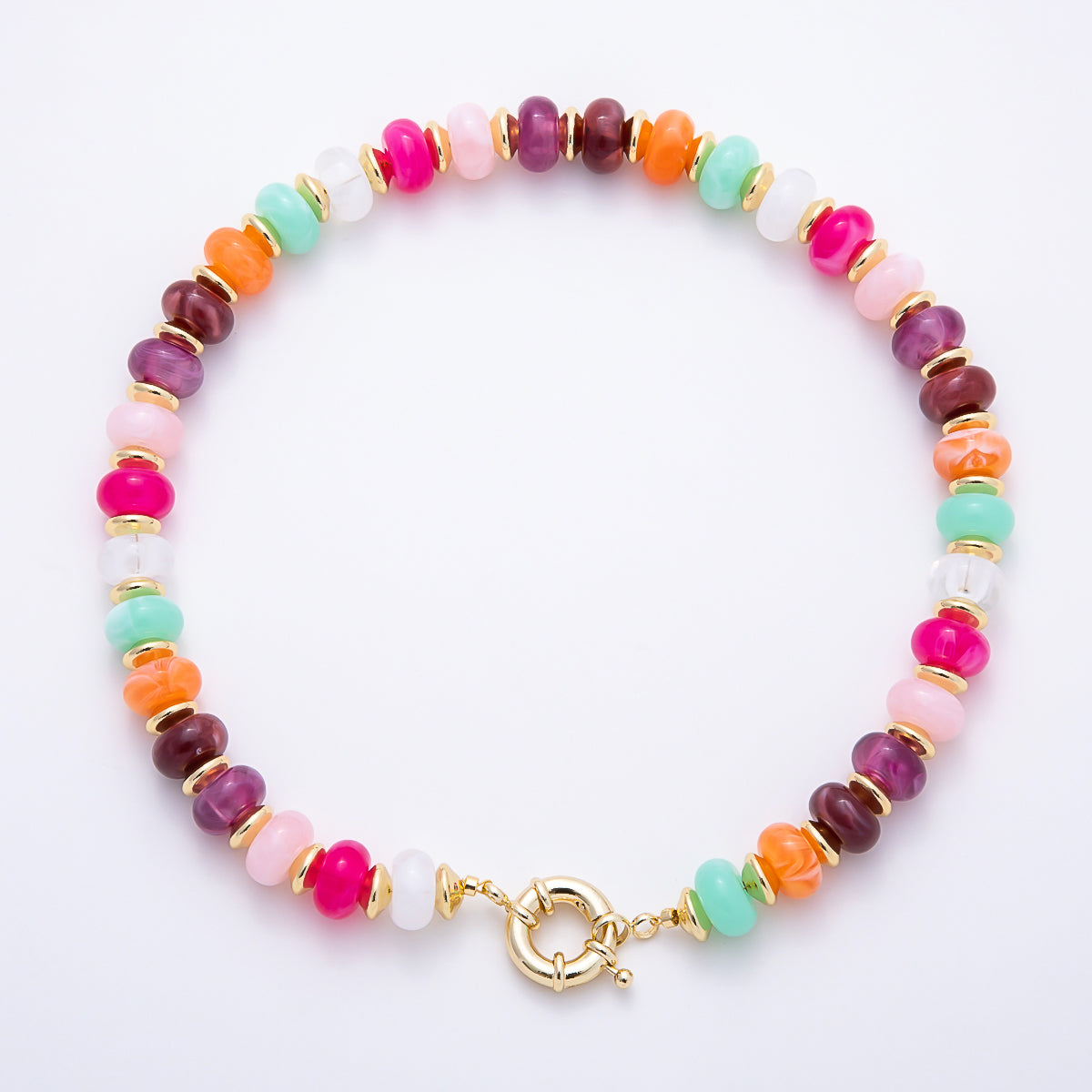 16K Gold Filled 13.5mm Multicolor Rondelle Gemstone Chain 18 Inch Necklace w. Sailor Clasps | WA-01119