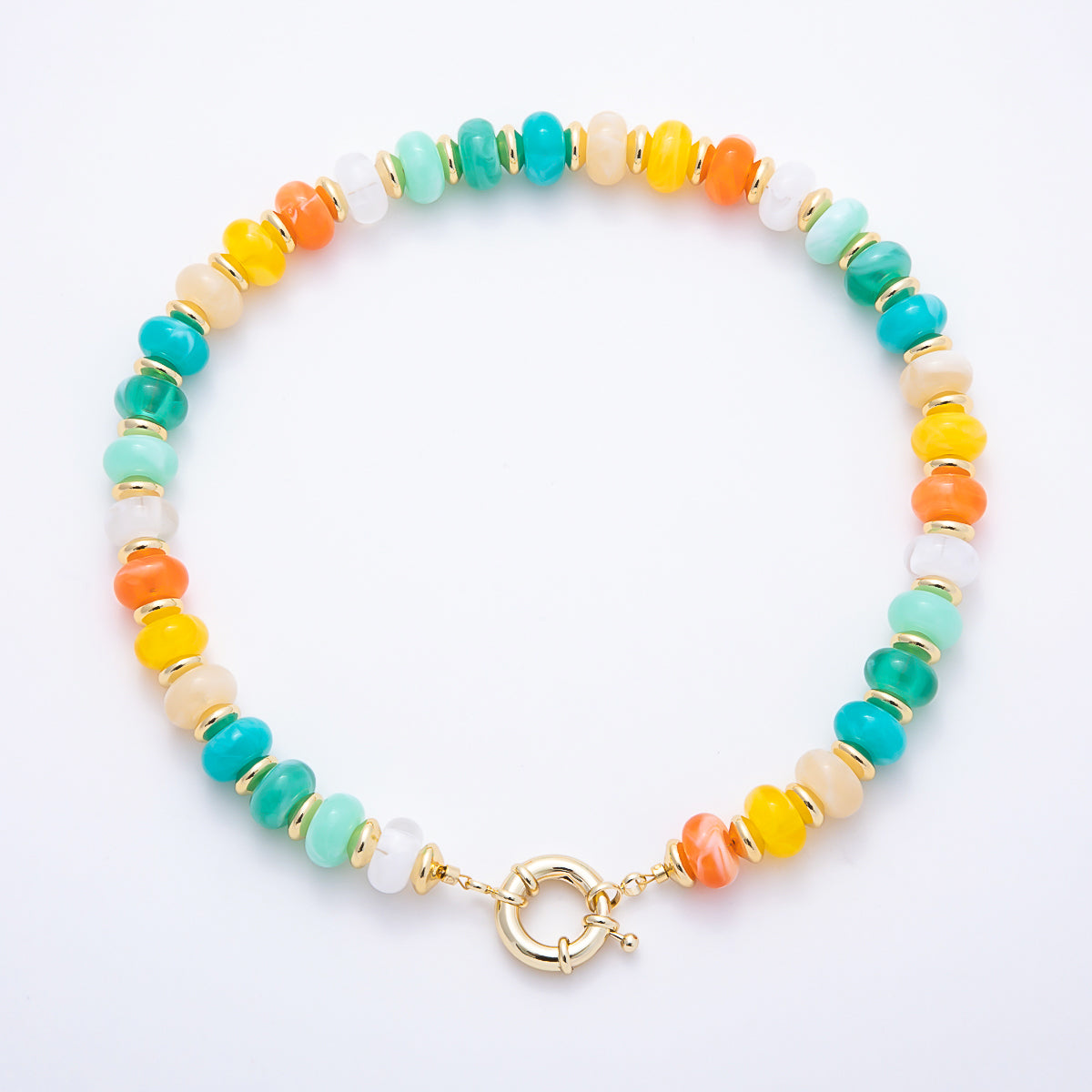 16K Gold Filled 13.5mm Multicolor Rondelle Gemstone Chain 18 Inch Necklace w. Sailor Clasps | WA-01119