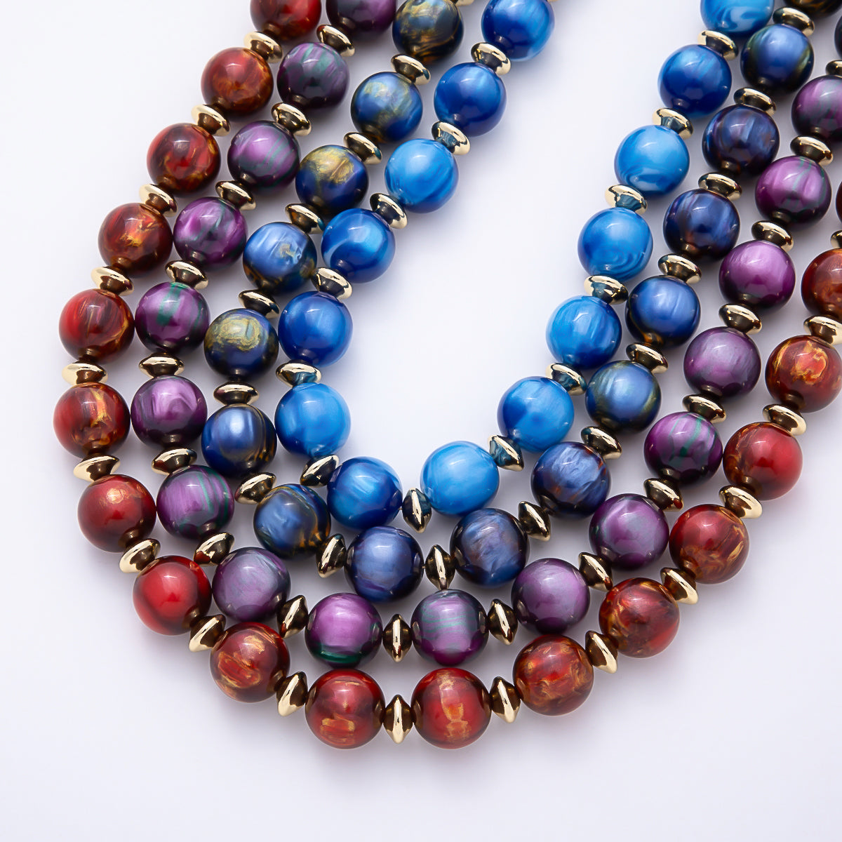 16K Gold Filled 16mm Colorful Swirl Marbled Natural Gemstone Beads 19Inch Necklace | WA-00335
