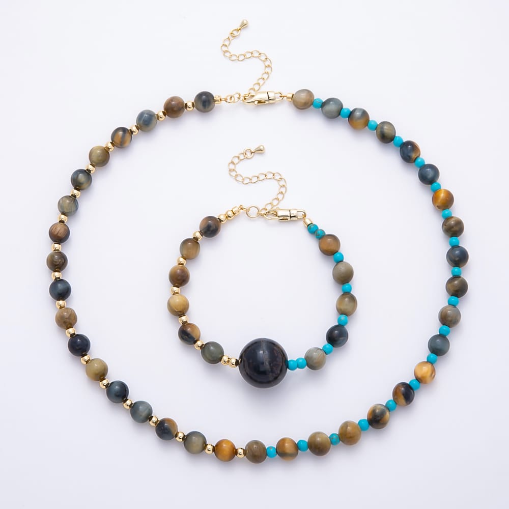 16K Gold Filled 4mm Tiger Eye Bead Round Gemstone Chain 18 Inch Necklace / Bracelet | WA-00350