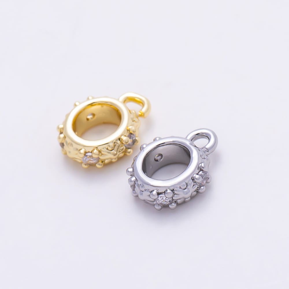 16K Gold Filled 8.5mm Clear CZ Flower Drop Rondelle Bail Findings in Gold & Silver | Findings-00650 Findings-00651