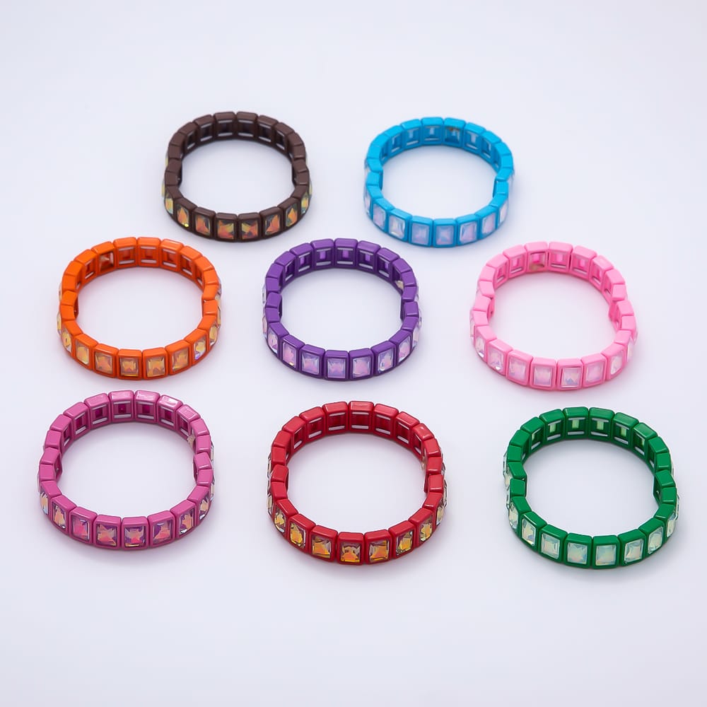 Colorful Emerald Cut AB Crystal Bracelet Stretch Tila Bracelet Stackable Jewelry WA-2079