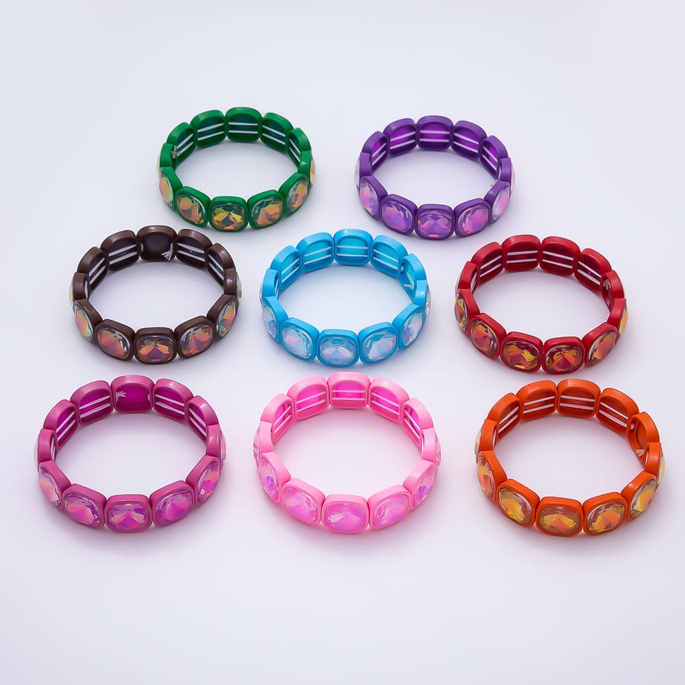 Colorful Square Cut Crystal Bracelet Stretch Tila Bracelet Stackable Jewelry WA-1205