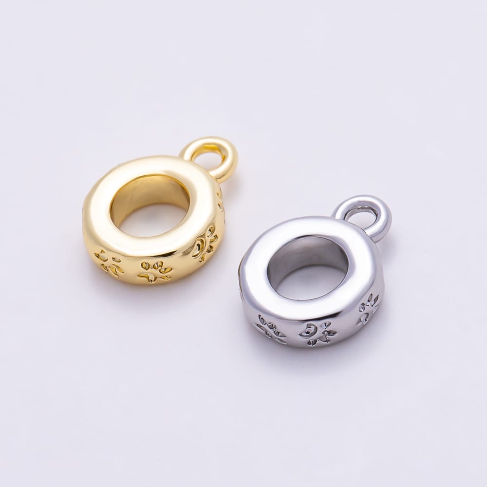 16K Gold Filled 10mm Paw Print Stamped Minimalist Drop Rondelle Bail Findings in Gold & Silver | Findings-00666 Findings-00667