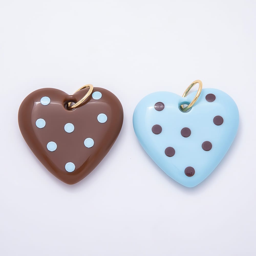 AUNTUMN FALL 16K Gold Filled 48mm Brown, Blue Polka Dotted Enamel Resin Charm | Charms-02359 Charms-02360