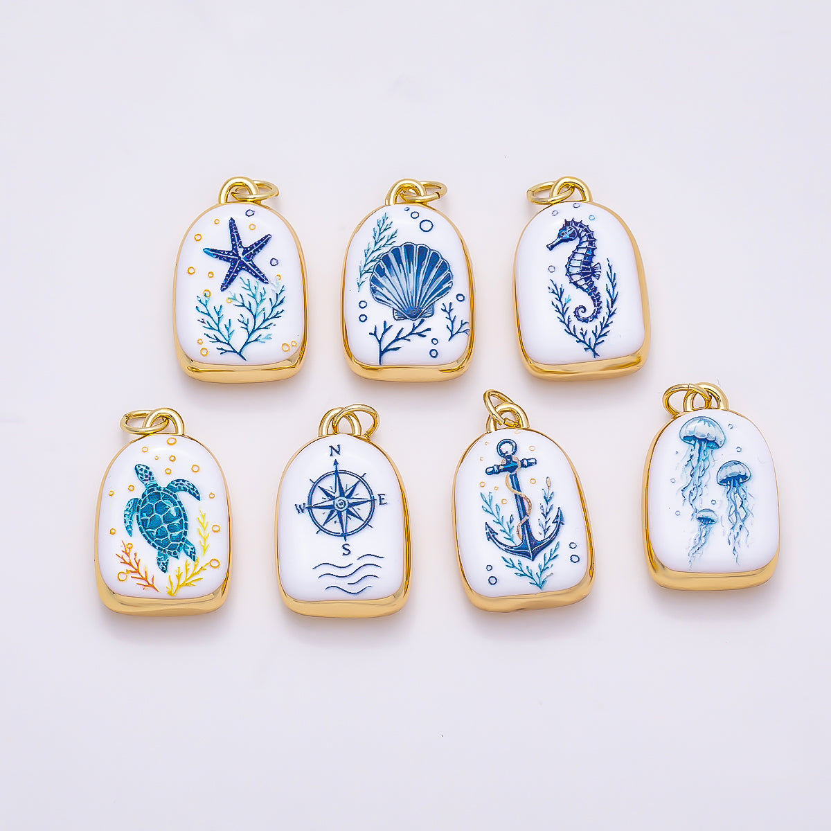 16K Gold Filled 21mm SUMMER Nautical Ocean White Enamel Charm | Charms-01280 ~ Charms-01286