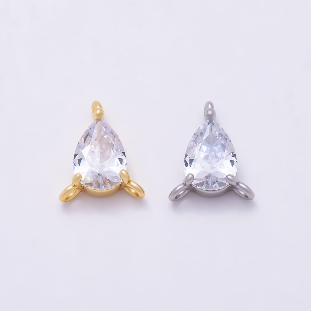 16K Gold Filled 10mm Clear CZ Teardrop Triple Loop Connector in Gold & Silver | Connectors-00073 Connectors-00074