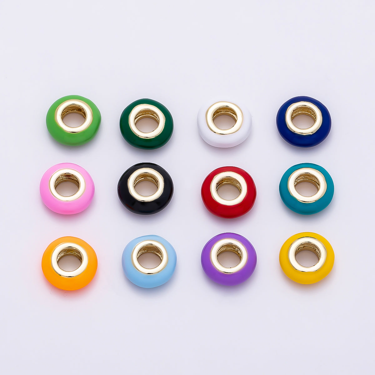 16K Gold Filled 10mm Personalized Birth Month Enamel Rondelle Bead | Beads-00466 ~ Beads-00477