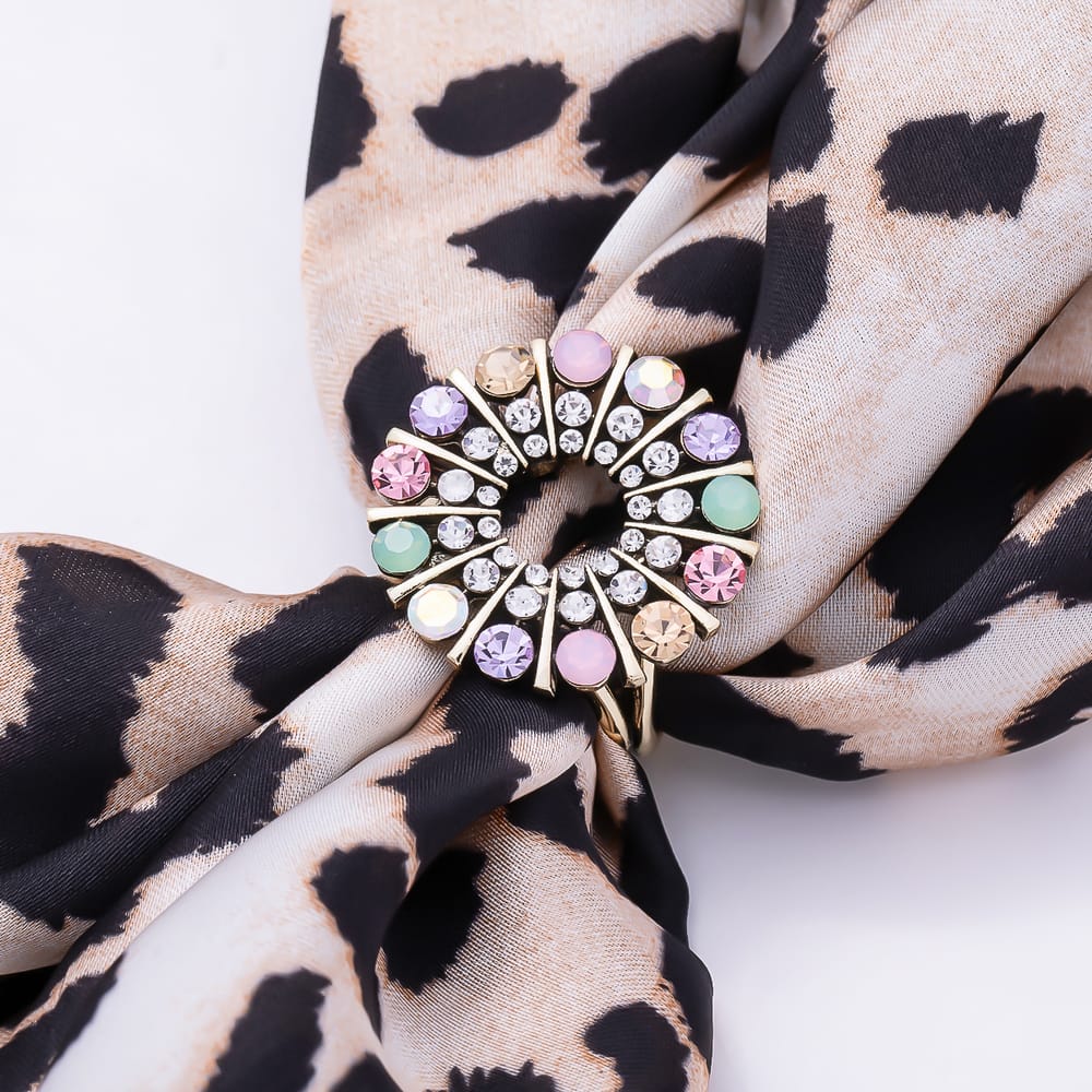 Vintage Gold 27mm Multicolor Rhinestone Round Stopper Buckle Scarf Slide | Findings-00181