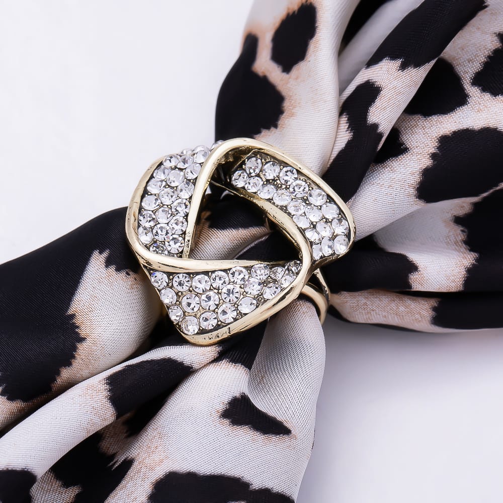 Vintage Gold 30mm Rhinestone Micro Paved Band Interlock Twist Triangle Stopper Buckle Scarf Slide | Findings-00179