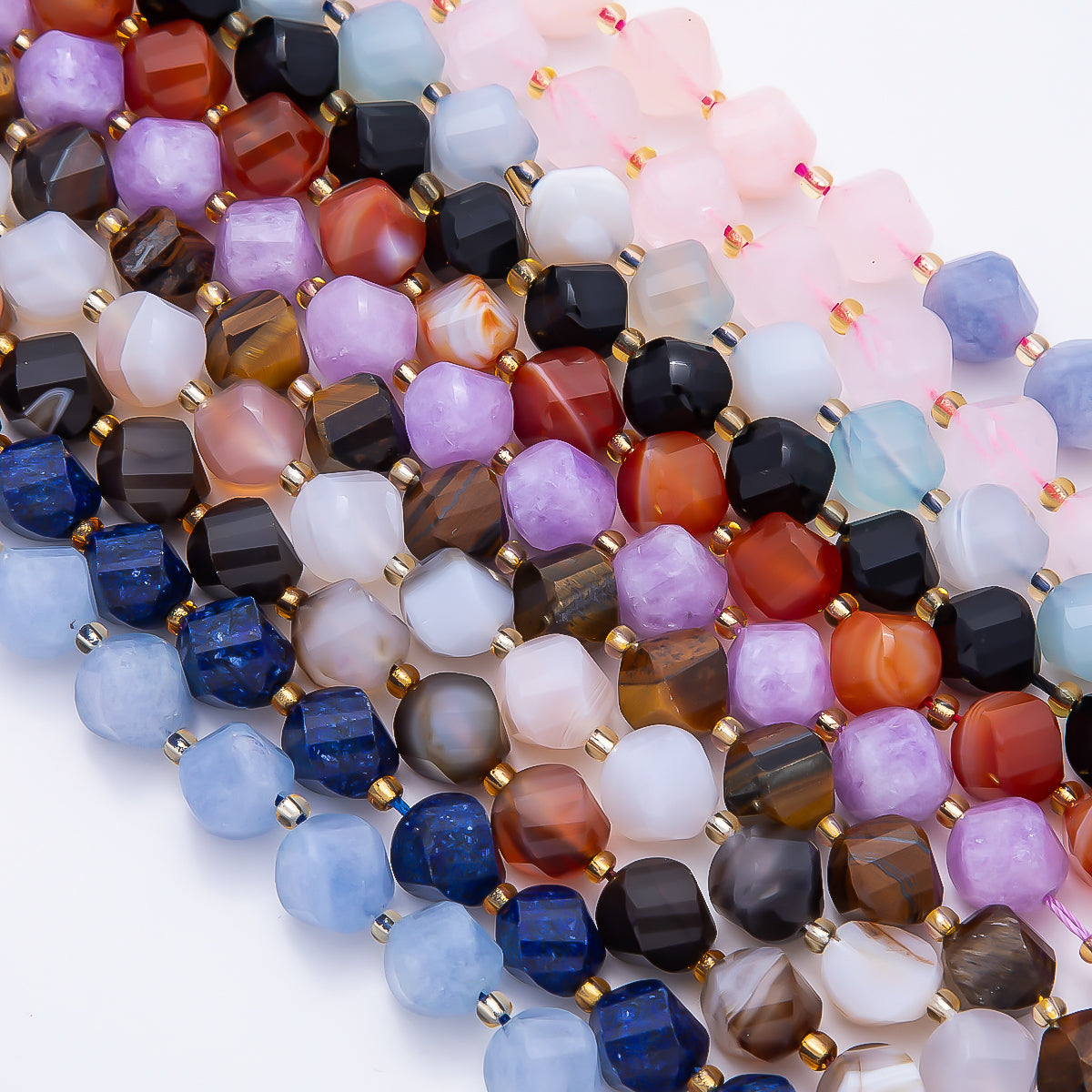 9mm Natural Gemstone Round Multifaceted Beads Strand Finding | WA-04760 ~ WA-04770