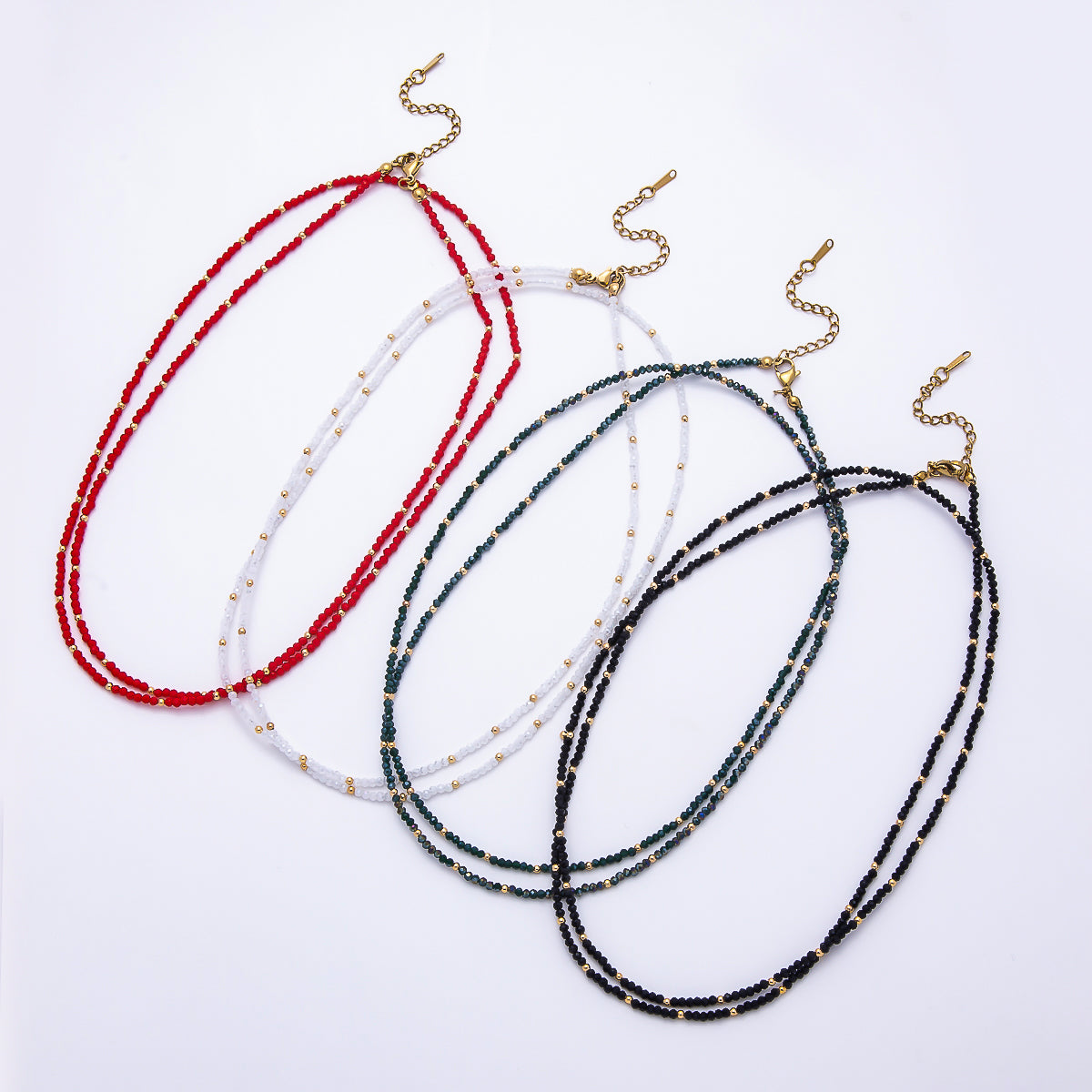 Stainless Steel Gold PVD 3mm Multifaceted Bead Crystal Gemstone Chain 34 Inch Necklace | WA-00029 ~ WA-00069
