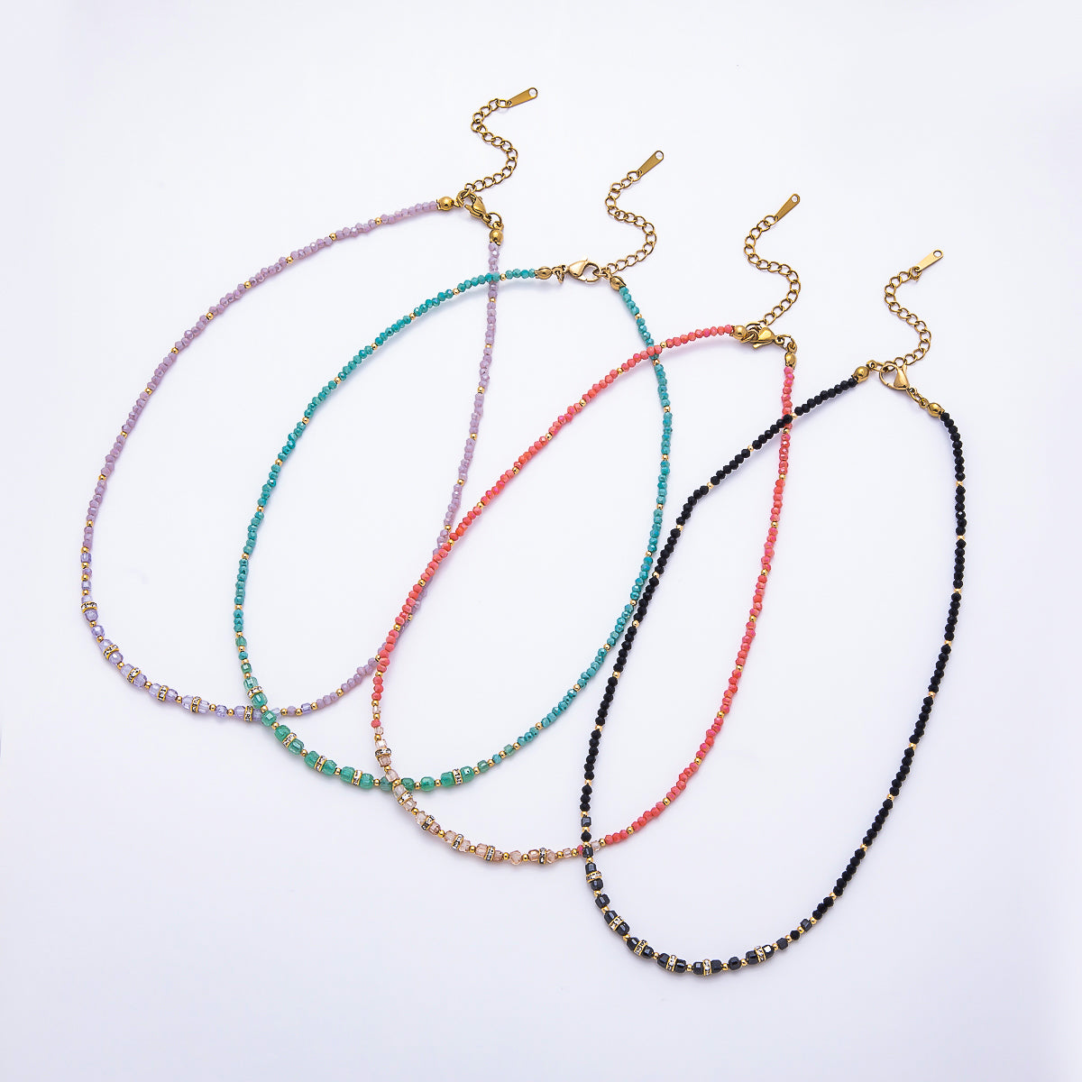 Stainless Steel Gold PVD 4mm Multifaceted Rondelle Bead Crystal Gemstone Chain 16.5 Inch Necklace | WA-02357 ~ WA-02524