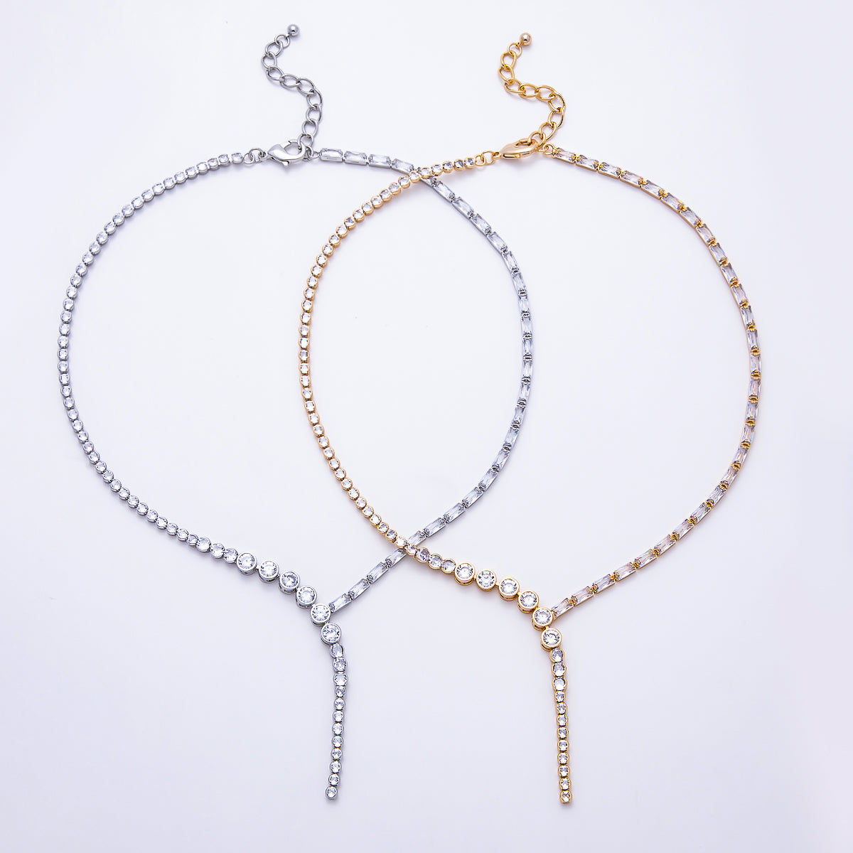 16K Gold Filled 6mm CZ Lariat Necklace Tennis Chain 17 Inch Choker Necklace | WA-00440 WA-00442
