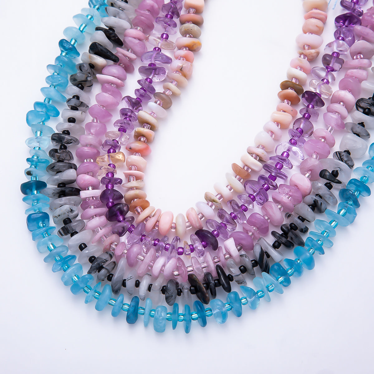 12mm Nero Marquina, Rose Quartz, Aquamarine, Kunzite, Amethyst, Lapis Lazuli Pebble Rondelle Natural Geometric Gemstone Strand Finding | WA-00211