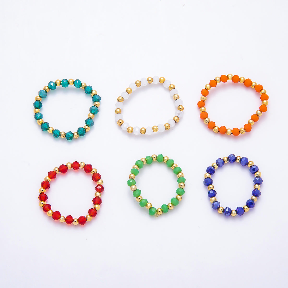 16K Gold Filled Bead Multifaceted Crystal Gemstone Stretch Ring | Rings-003333 ~ Rings-003338