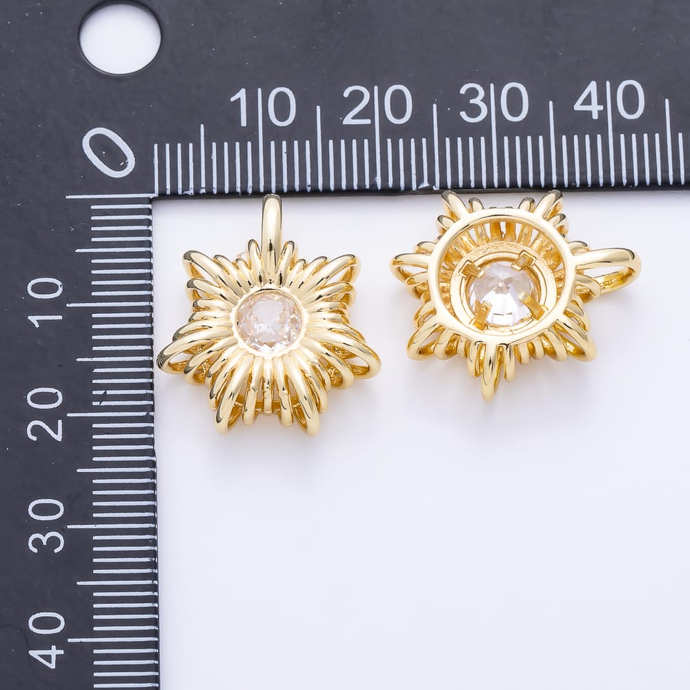 16K Gold Filled 20mm Clear CZ Lined Geometric Star Celestial Pendant | Charms-02461